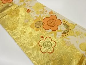モール枝垂れ花に蝶模様織出し袋帯